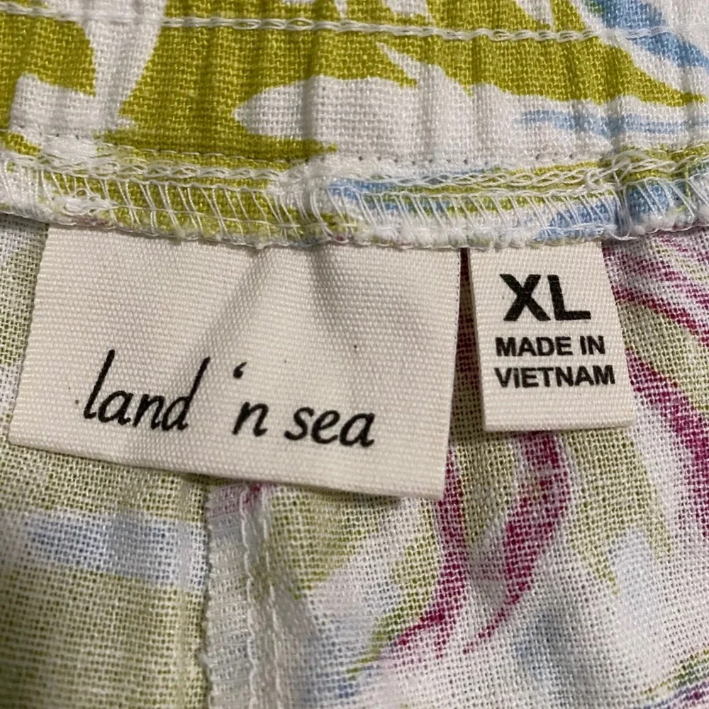 Land 'n Sea Womens XL Tropical Palm Print Linen Blend Wide Leg Pants‎ 312S5625HA